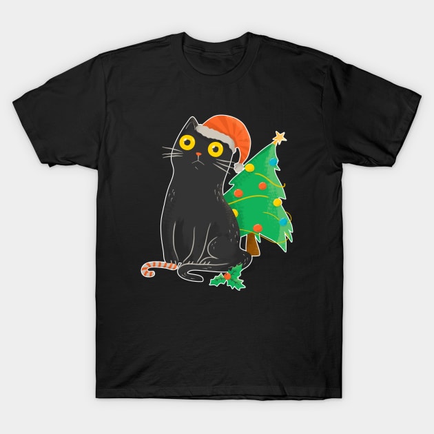 Intense Gaze Black Cat - Christmas T-Shirt by zorrorojo